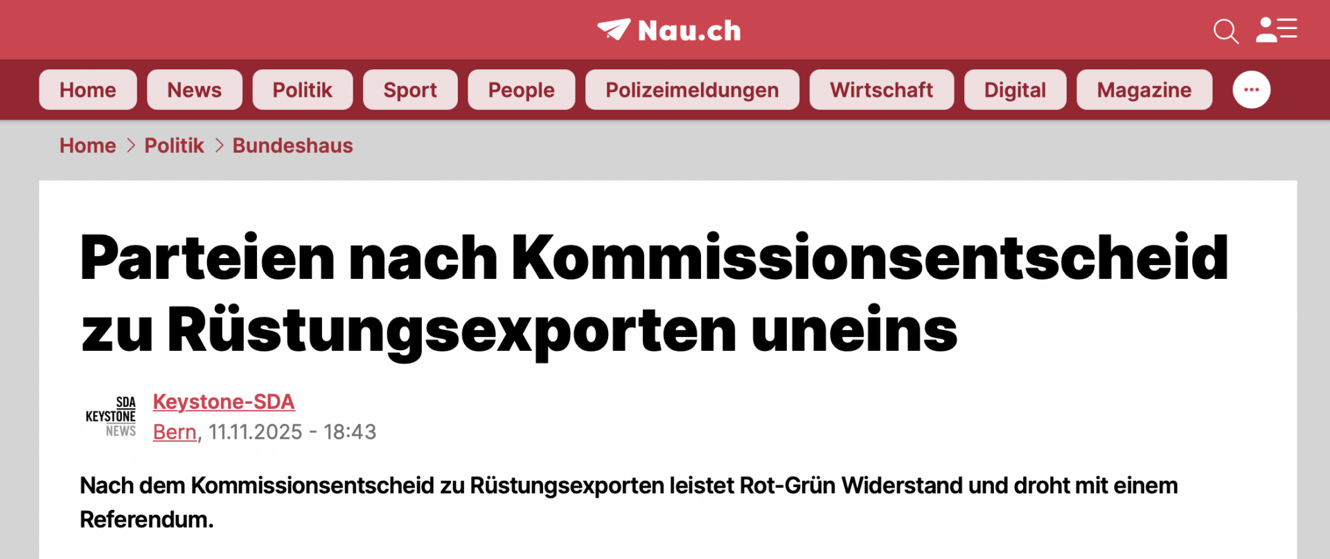 Parteien nach Kommissionsentscheid zu Rüstungsexporten uneins