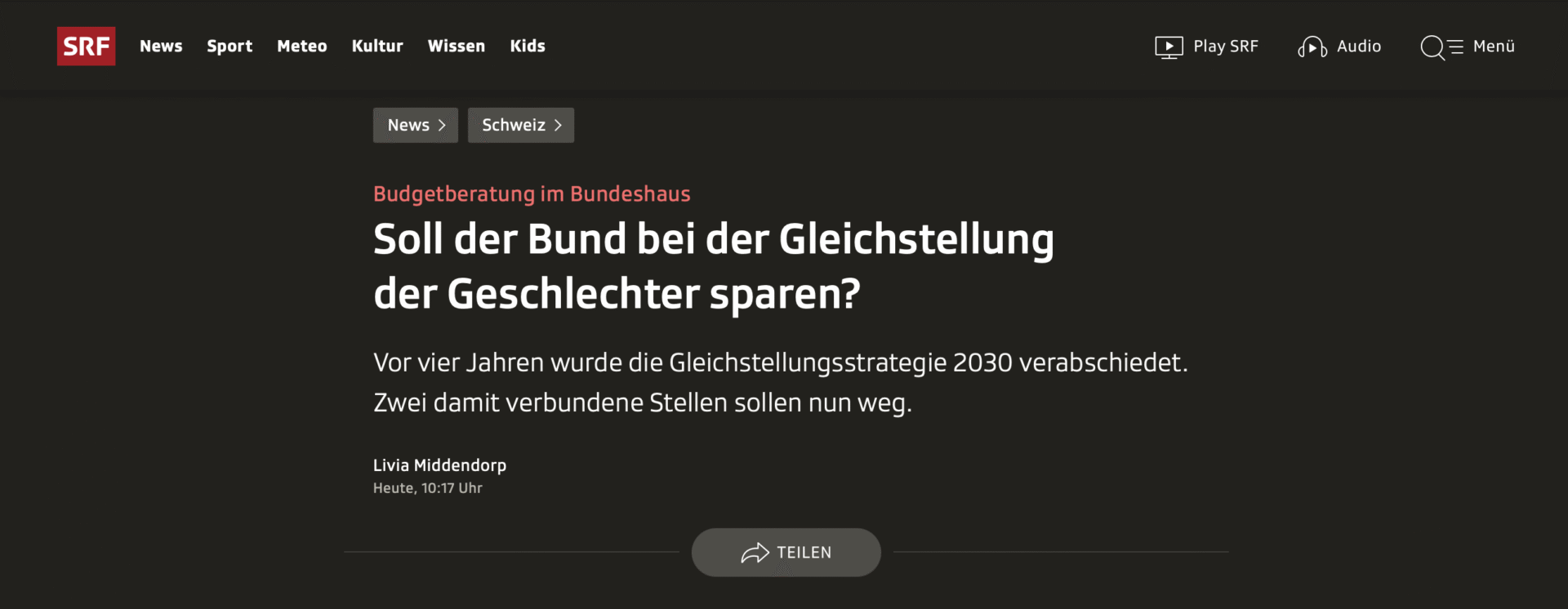 Gleichstellungsstrategie 2030 droht zum Papiertiger zu werden