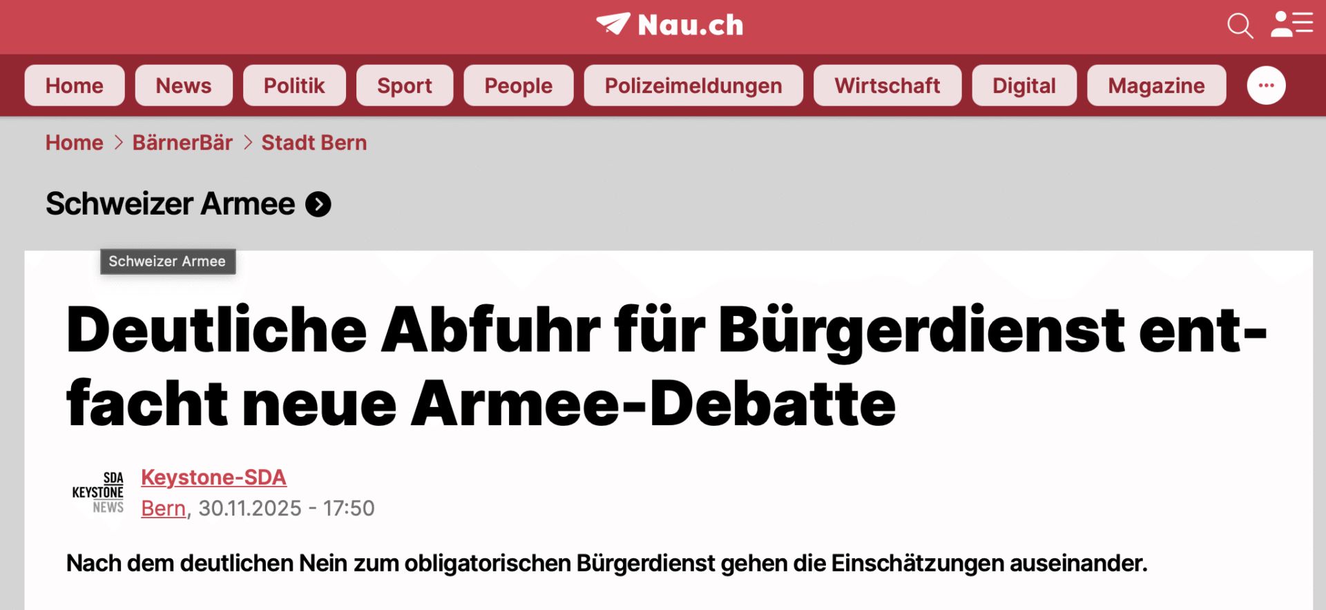 Deutliche Abfuhr für Bürgerdienst entfacht neue Armee-Debatte